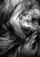 Black transparent background of flowing fabric, in the style of monochrome colors. art photo