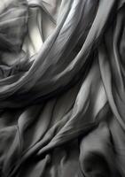 Black transparent background of flowing fabric, in the style of monochrome colors. art photo