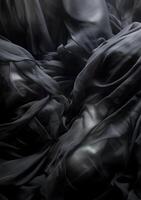 Black transparent background of flowing fabric, in the style of monochrome colors. art photo