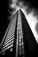 Black and white vertical photo of the architecture of high-rise buildings. art