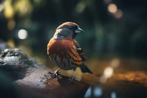 Common finch on the background of nature.close-up. ai generative photo