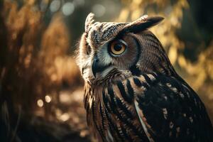 Eurasian eagle-owl on the background of nature. close-up. ai generative photo