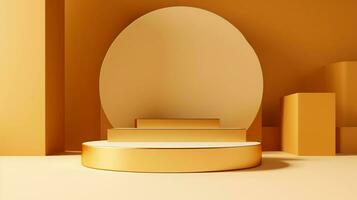 minimalist abstract 3D gold podium display for luxury product branding and packaging presentation photo