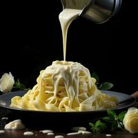 Fettuccine with cream sauce photo