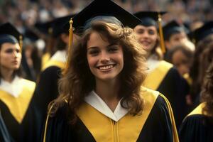 Smiling young woman in graduation gowns photo