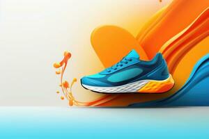 Creative bright colorful sneakers on abstract background. Generative AI photo