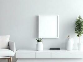 Blank picture frame mockup on white wall photo