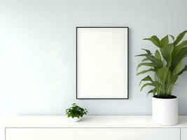 Blank picture frame mockup on white wall photo