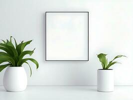 Blank picture frame mockup on white wall photo