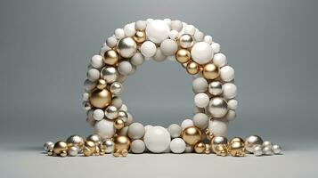 Christmas wreath made with golden and white balls. Christmas background. photo