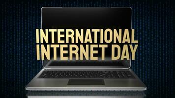 The gold text on on laptop for International Internet Day 3d rendering photo