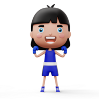 Happy child boxer, fighter girl with boxer glove, kid character, 3d rendering png