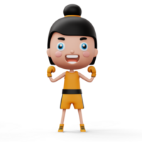 gelukkig kind bokser, vechter meisje met bokser handschoen, kind karakter, 3d renderen png