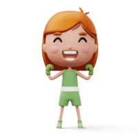 Happy child boxer, fighter girl with boxer glove, kid character, 3d rendering png