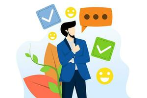 a person leaving a good online review for a product or service, vector illustration design graphic for site section, review, vector, good job consumer, character showing hand gesture
