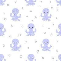 Cute purple octopus vector seamless pattern. Sea life childish flat cartoon background.