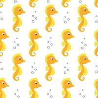 Cute yellow seahorse vector seamless pattern. Sea life childish flat cartoon background.