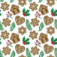 Traditional gingerbread cookies, christmas print. Seamless pattern. Vector