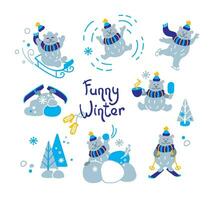 Winter fun. Polar bear happy in winter. Kids illustration vector