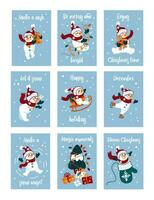 Funny snowman in Santa hat. Collection christmas illustration. Vector. vector