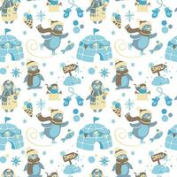 Funny penguin. Nordic motifs. Kids print. Seamless pattern for fabric, wrapping, textile, wallpaper, apparel. Vector