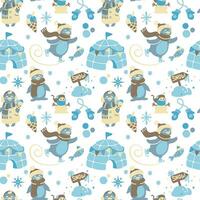 Funny penguin. Nordic motifs. Kids print. Seamless pattern for fabric, wrapping, textile, wallpaper, apparel. Vector