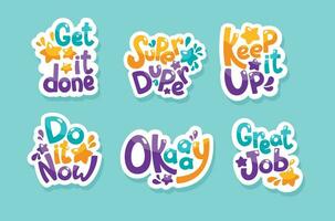 Shorts motivational phrases. Stickers, hand drawing. Set vector