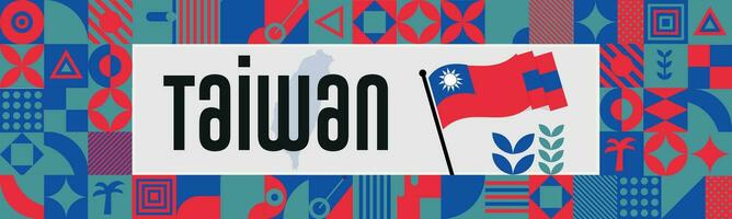 Taiwan national day banner with map, flag colors theme background and geometric abstract retro modern Red blue  design. abstract modern design. vector