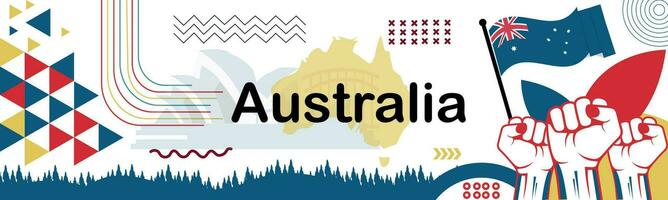 Australia day banner design for 26 January. Australian flag theme  for the national day of Australia in shapes of red and blue colors. Abstract geometric banner vector