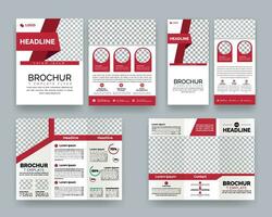 A4 flyer and a narrow flyer Design front and back side folding brochure, with red elements design and a place for photos. Corporate style template. Vector illustration.