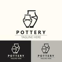 Pottery logo design handmade, creative traditional mug craft sign concept inspiration nature workshop vector