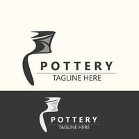 Pottery logo design handmade, creative traditional mug craft sign concept inspiration nature workshop vector