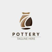 Pottery logo design handmade, creative traditional mug craft sign concept inspiration nature workshop vector