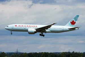 Air Canada passenger plane at airport. Schedule flight travel. Aviation and aircraft. Air transport. Global international transportation. Fly and flying. photo