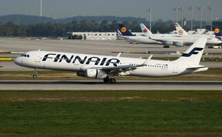 finnair aerobús a321 oh-lzn pasajero avión llegada y aterrizaje a Munich aeropuerto foto