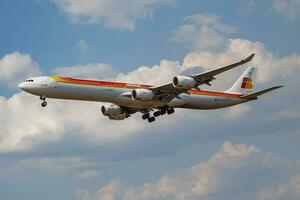 Iberia Airlines Airbus A340-600 EC-JLE passenger plane landing at London Heathrow Airport photo