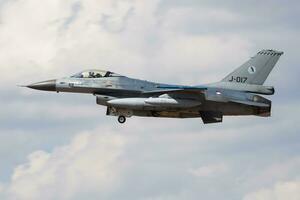 Netherlands Air Force Lockheed F-16AM Fighting Falcon J-017 fighter jet aircraft arrival and landing for RIAT Royal International Air Tattoo 2018 airshow photo