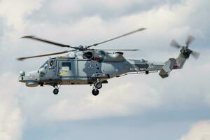 Royal Navy AgustaWestland AW-159 Wildcat HMA2 ZZ515 utility helicopter arrival for RIAT Royal International Air Tattoo 2018 airshow photo