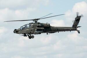 Netherlands Air Force Boeing AH-64D Apache Q-29 attack helicopter arrival and landing for RIAT Royal International Air Tattoo 2018 airshow photo