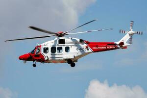 HM Coastguard AgustaWestland AW-189 G-MCGW search and rescue helicopter arrival and landing for RIAT Royal International Air Tattoo 2018 airshow photo