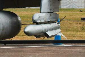 Swedish Air Force SAAB JAS 39C Gripen 39293 fighter jet and MBDA Meteor missile static display at RIAT Royal International Air Tattoo 2018 airshow photo