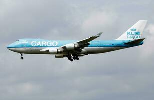 KLM Cargo Boeing 747-400 PH-CKA cargo plane arrive and landing at Amsterdam Schipol Airport photo