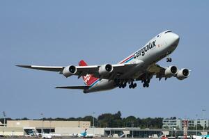 Cargolux Boeing 747-8 Jumbo Jet LX-VCA cargo plane departure at Luxembourg Findel airport photo