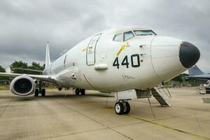 Special mission patrol plane at air base. Air force flight operation. Aviation and aircraft. Air defense. Military industry. Fly and flying. photo