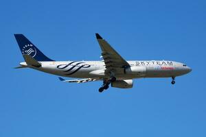 Air Europa passenger plane at airport. Schedule flight travel. Aviation and aircraft. Air transport. Global international transportation. Fly and flying. photo