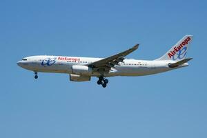 Air Europa passenger plane at airport. Schedule flight travel. Aviation and aircraft. Air transport. Global international transportation. Fly and flying. photo