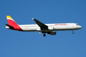 Iberia Airlines Airbus A321 EC-HUI passenger plane landing at Madrid Barajas Airport photo