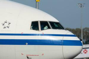 Air China passenger plane at airport. Schedule air travel. Aviation and aircraft. Air transport. Global international transportation. Fly and flying. photo