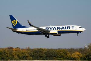 Ryanair Boeing 737-800 EI-FZI passenger plane arrival and landing at Budapest Airport photo