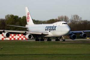 Cargolux Boeing 747-400 LX-FCL cargo plane departure and take off at Budapest Airport photo